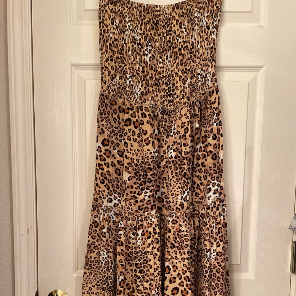 Leopard Print‎ Strapless Maxi Dress Rayon
